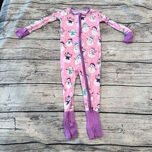 Little Sleepies Pink and Purple Bamboo Footie With Snowman Print Size 12-18